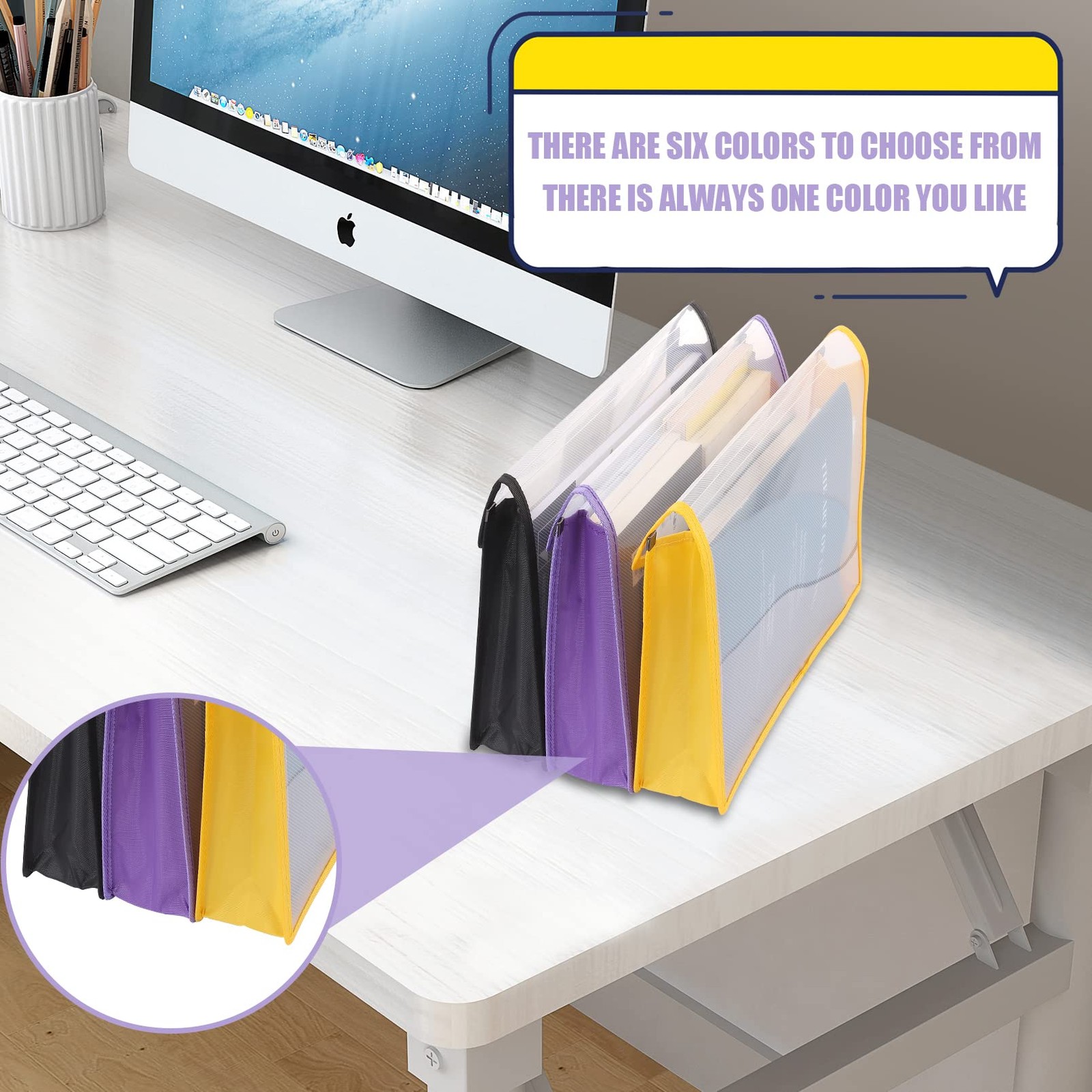 RAIHOMKIT Expanding File Wallet Blue, Purple, Pink, Yellow, Green, Black