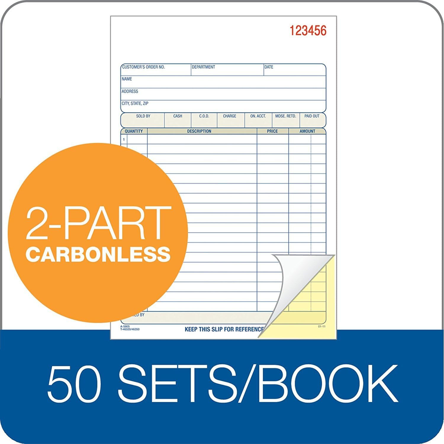 Sales Order Book, 2-Part, Carbonless, White/Canary, 5-9/16 X 8-7/16 Inches, 50 S