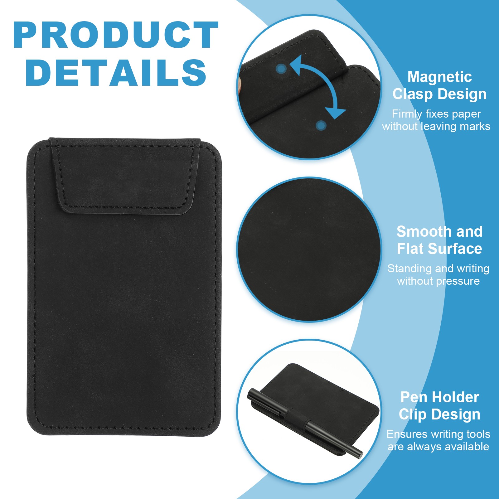 2 Pack Mini Clipboard 5″ x 3″ Leather Small Clipboard with Pen Holder Black