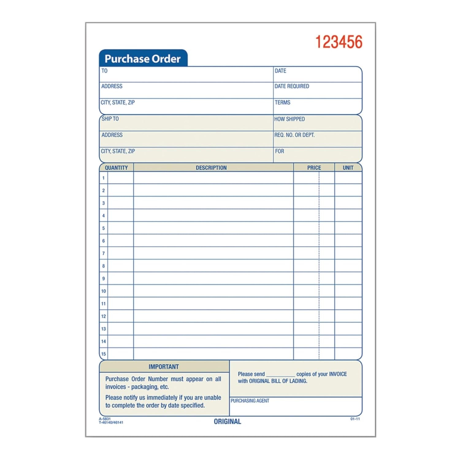 Carbonless Purchase Order Book 2-Part White/Canary 5.5 x 8.5 Inch Carbonless
