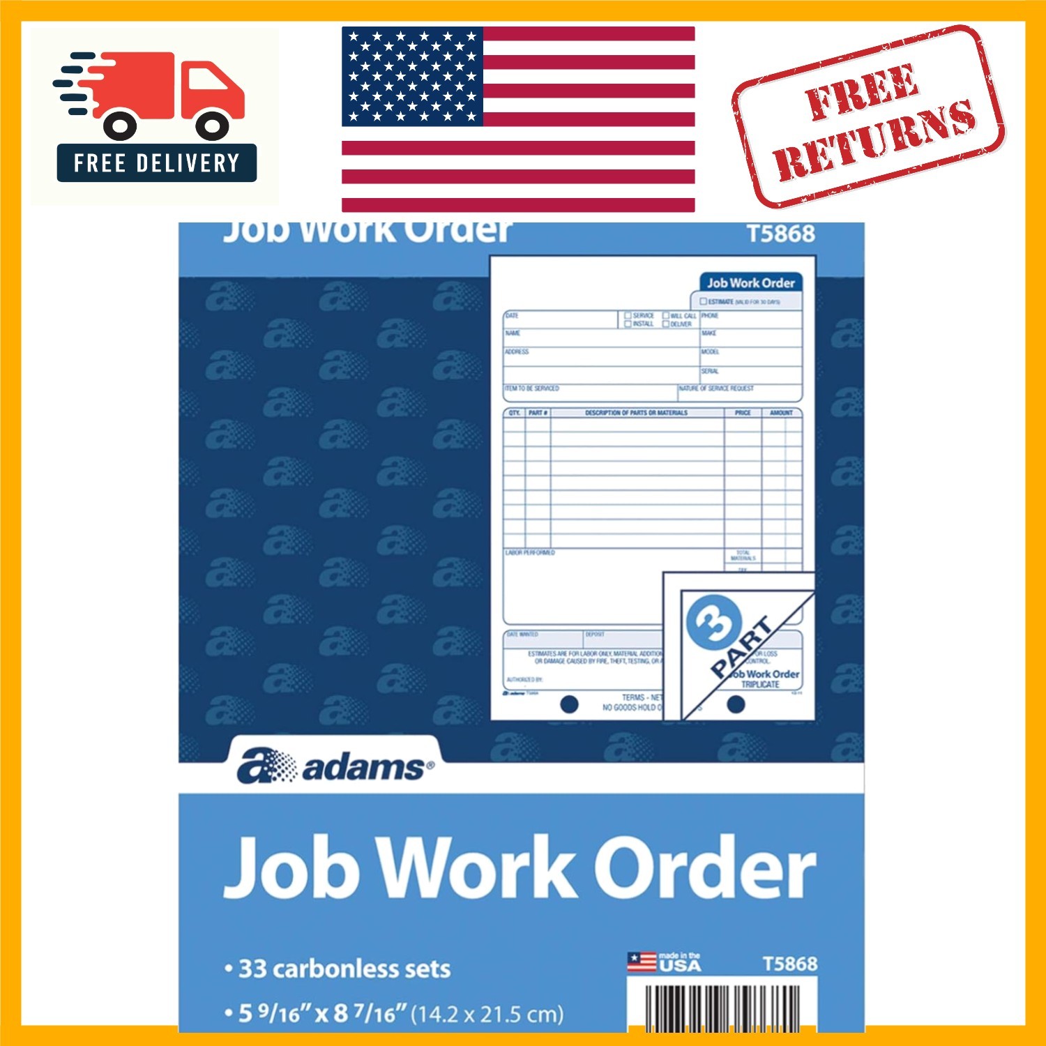 Streamlined Carbonless Job Work Order Books | 33 Sets, Professional Appearance
