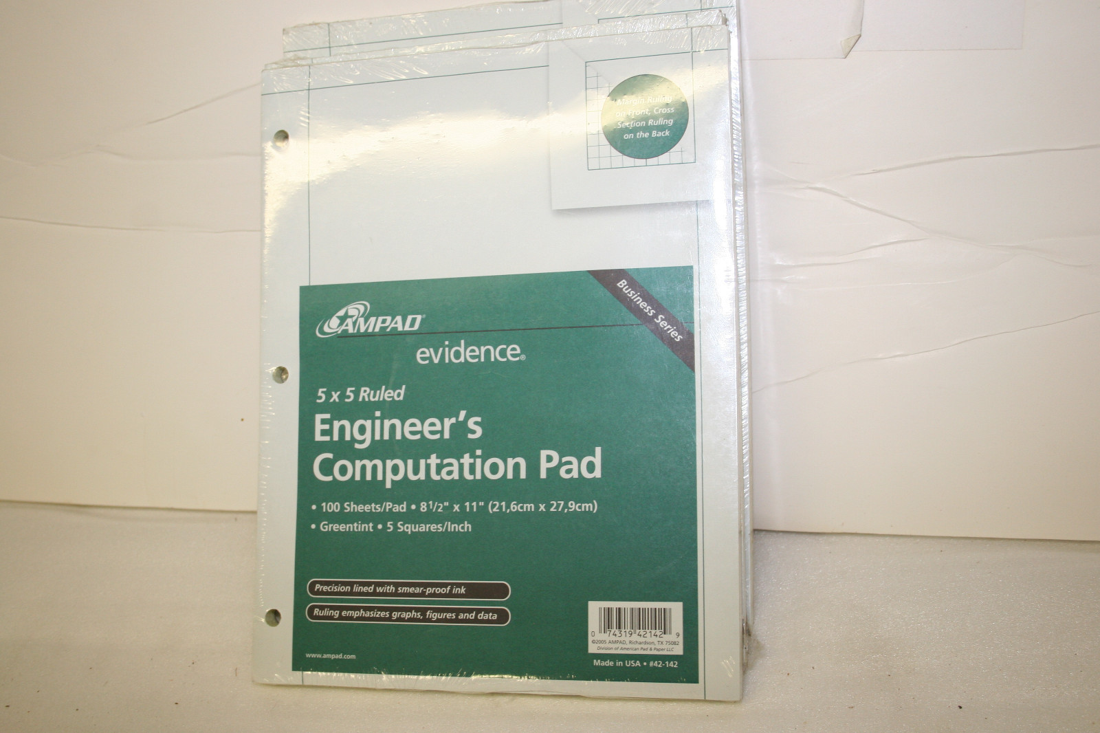 Ampad Computation Pad Green tinted Paper 8.5 x 11 5 x 5 Rule 3-Hole Punch 2 pads