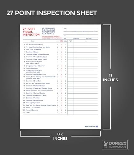 27 Point Inspection Sheet – Vehicle Inspection Form – 100 Pack