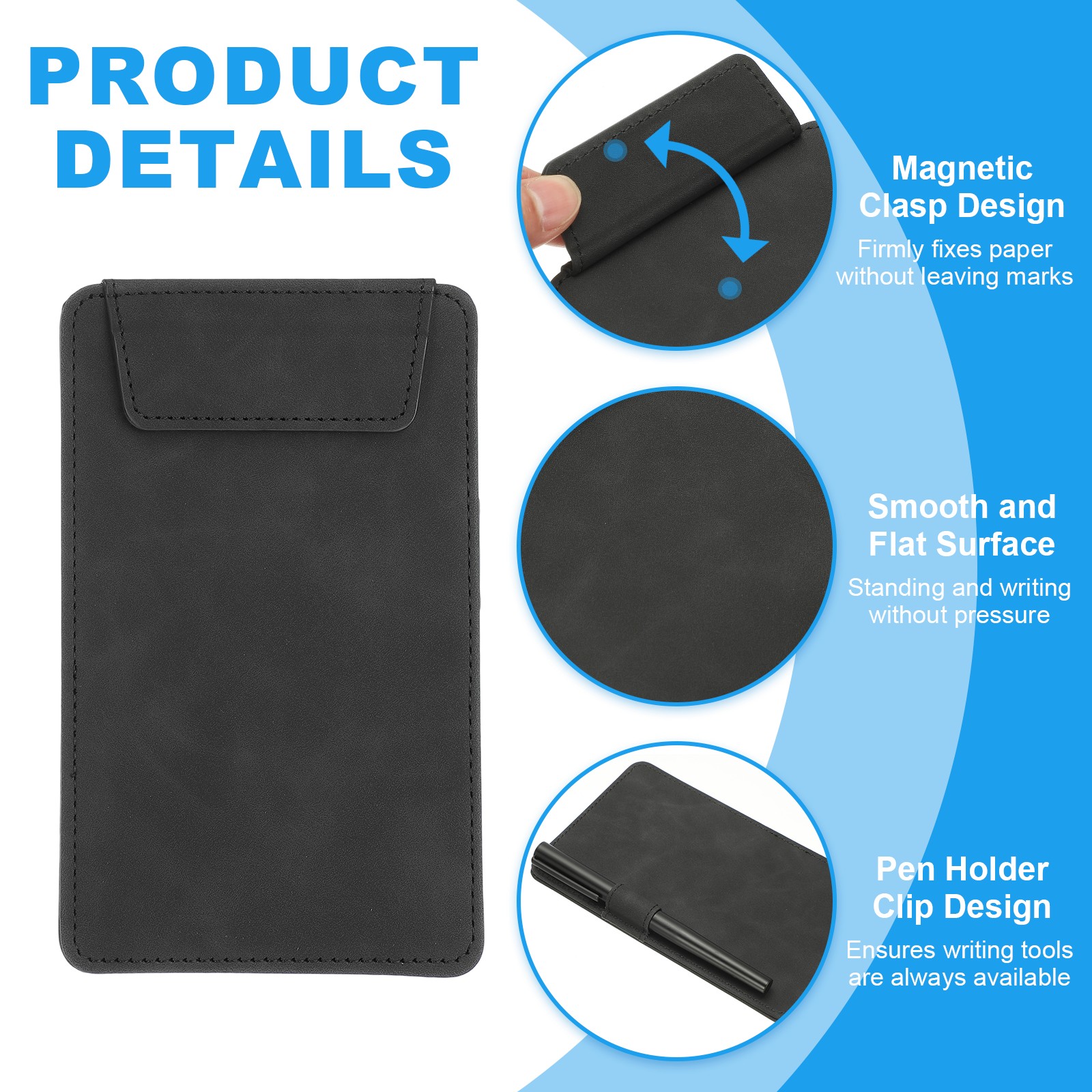 2 Pack Mini Clipboard 6″ x 4″ Leather Small Clipboard with Pen Holder (Black)