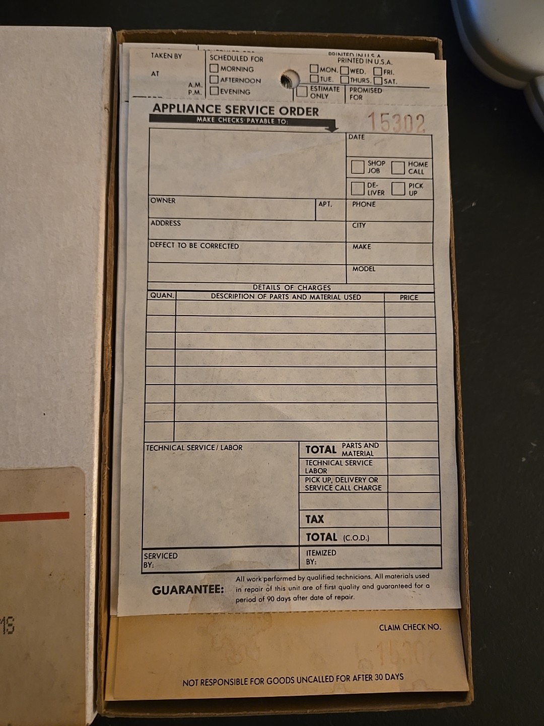 100pcs GEMLINE Appliance Service Order FORM 3-PART + Aluminum Form Holder (7C7)