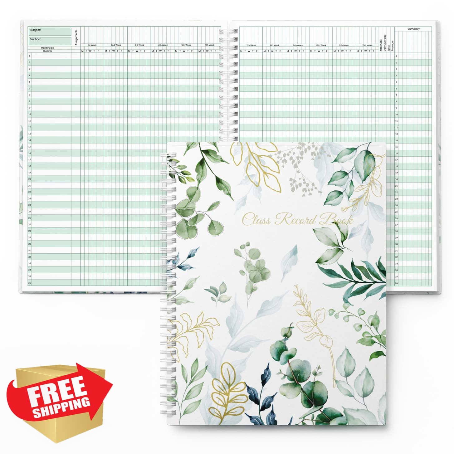 SUNEE Teacher Class Record Book for 11-12 weeks, 36 Names, 8.5×11 Inch, 104 P…