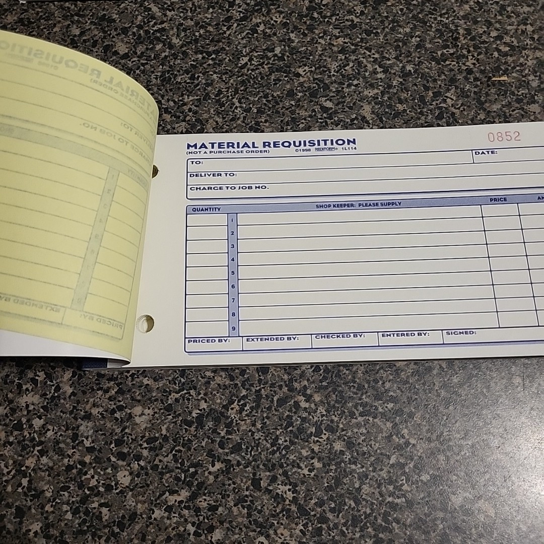 VINTAGE! REDIFORM Material Requisition Book, Two-Part Carbonless, 50-Set Book