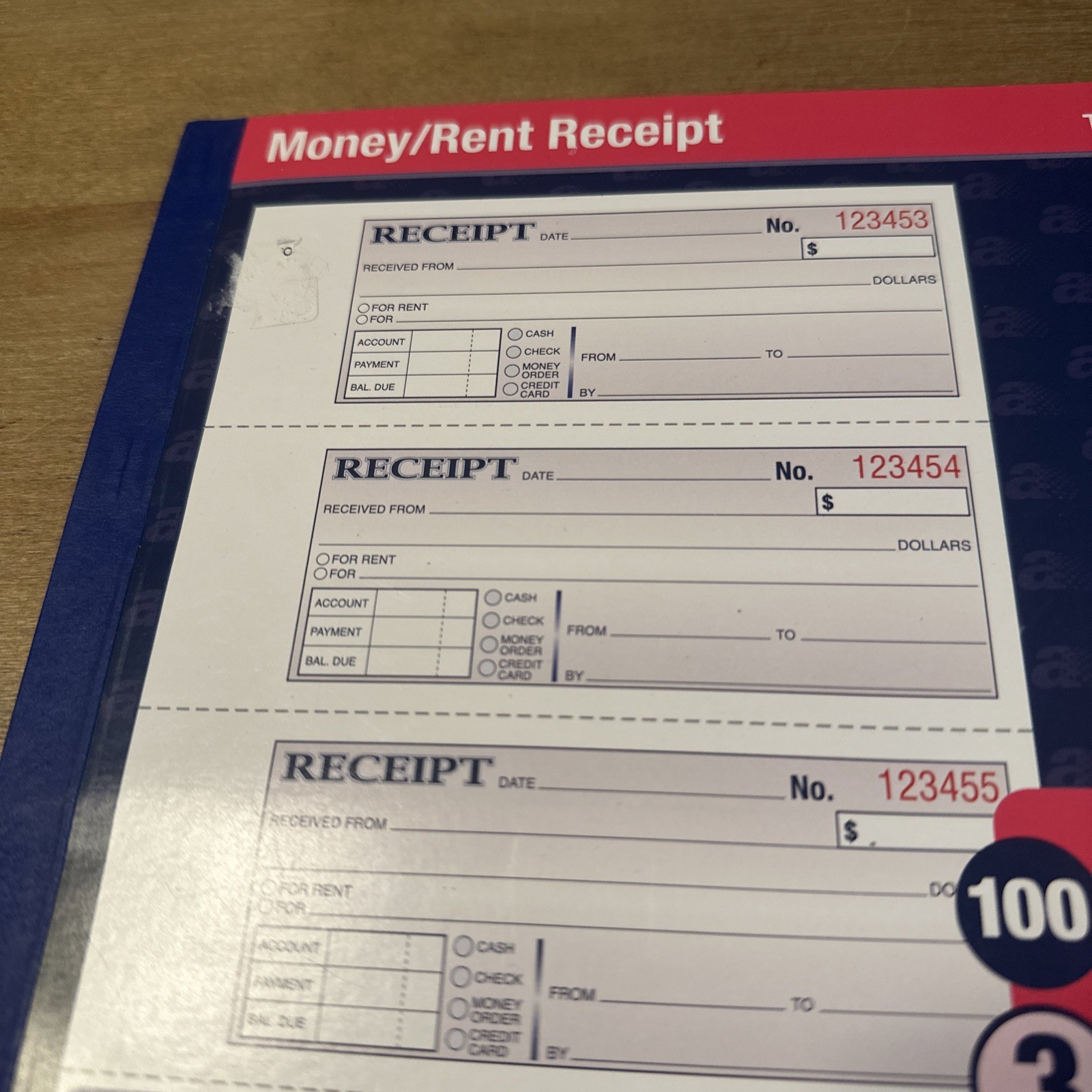 Money and Rent Receipt Book, 3-Part, Carbonless, White/Canary/Pink, 7-5/8″ X 11”