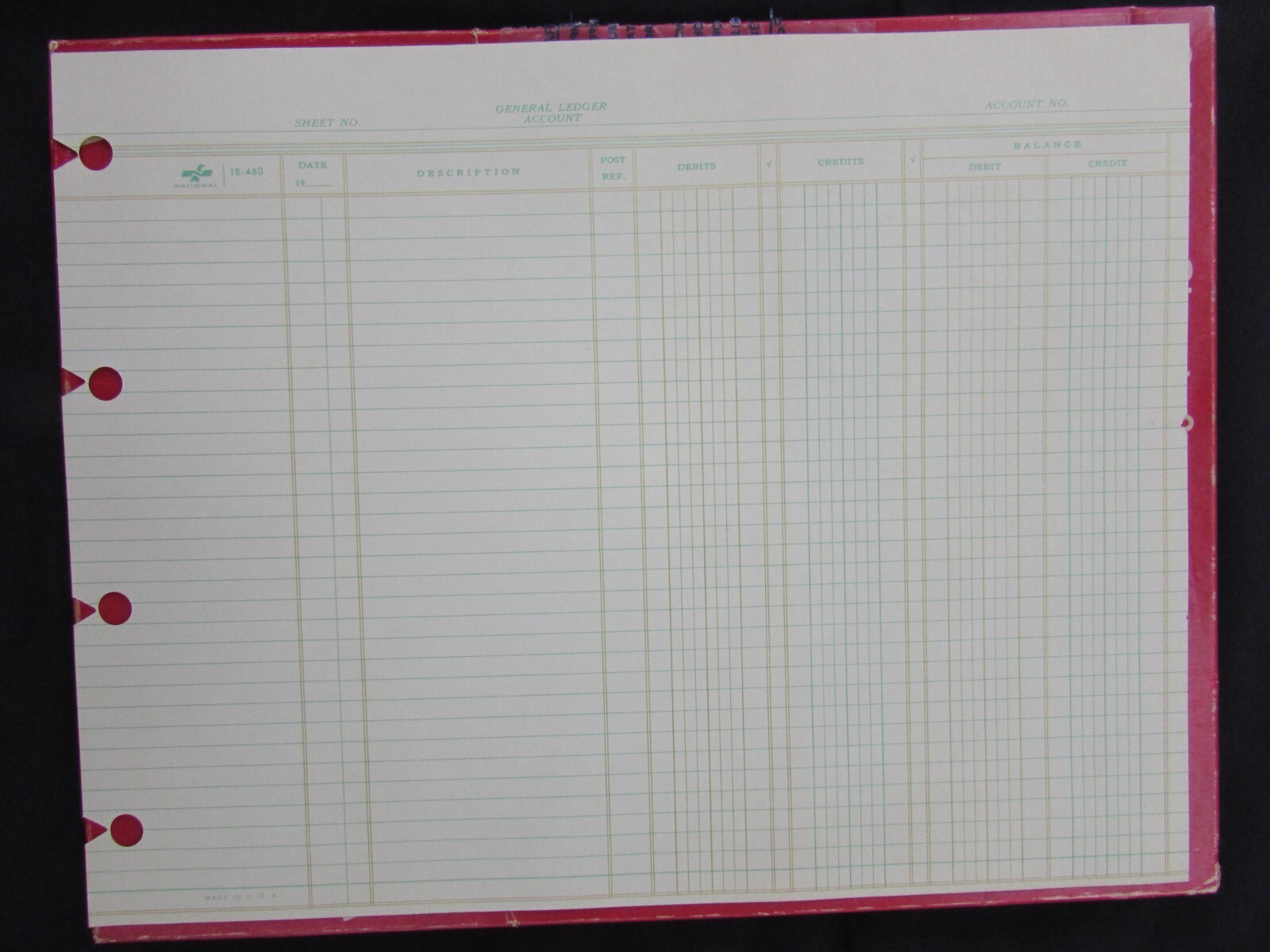 VINTAGE COLUMNAR ACCOUNTING SHEETS BY NATIONAL -#18-460, 447 – 9-1/4 x 11-7/8