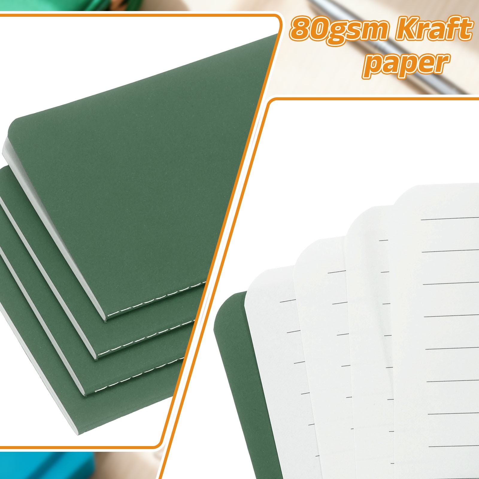 4 Pack A6 Notebook, A6 Journal Mini Notebook Pocket Kraft,Green Tone