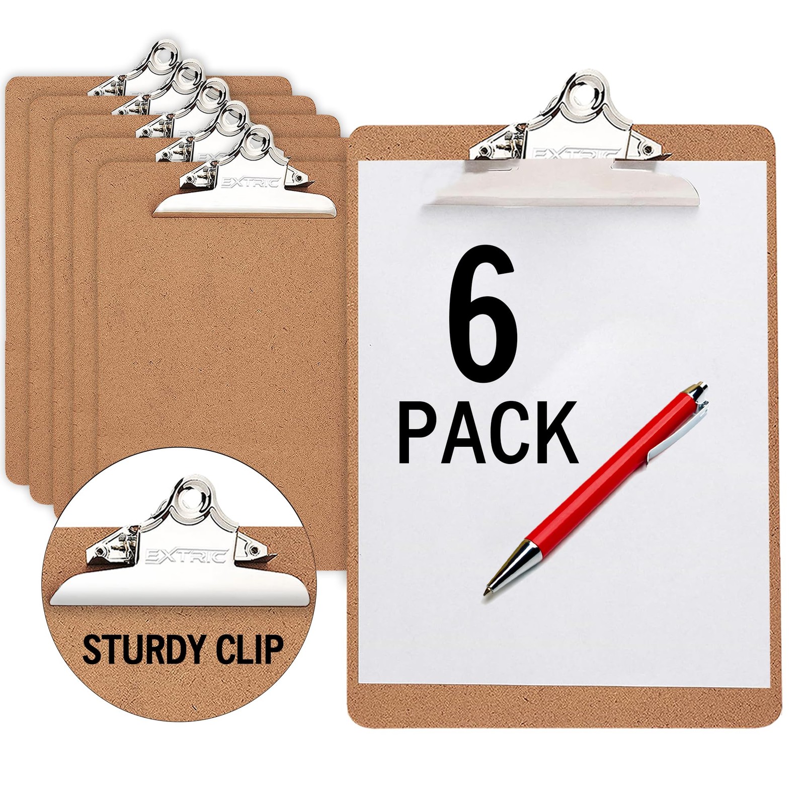 6 Clipboards Standard A4 Letter Size, 9×12.5 inch Wooden Clipboard with Red