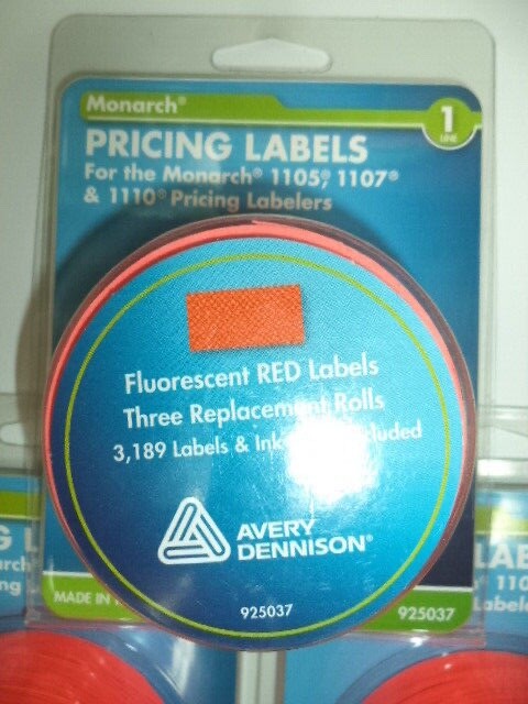 3 pack rolls Monarch Labels Model 1105 1107 1110 1Line 47/64″x25/64″ RED 925037