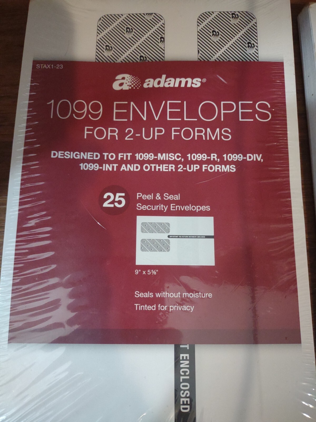 50 SEALED ADAMS 1099-INT-MISC-R-DIV-INT-OTHER 2-UP FORMS PEEL AND SEAL ENVELOPES
