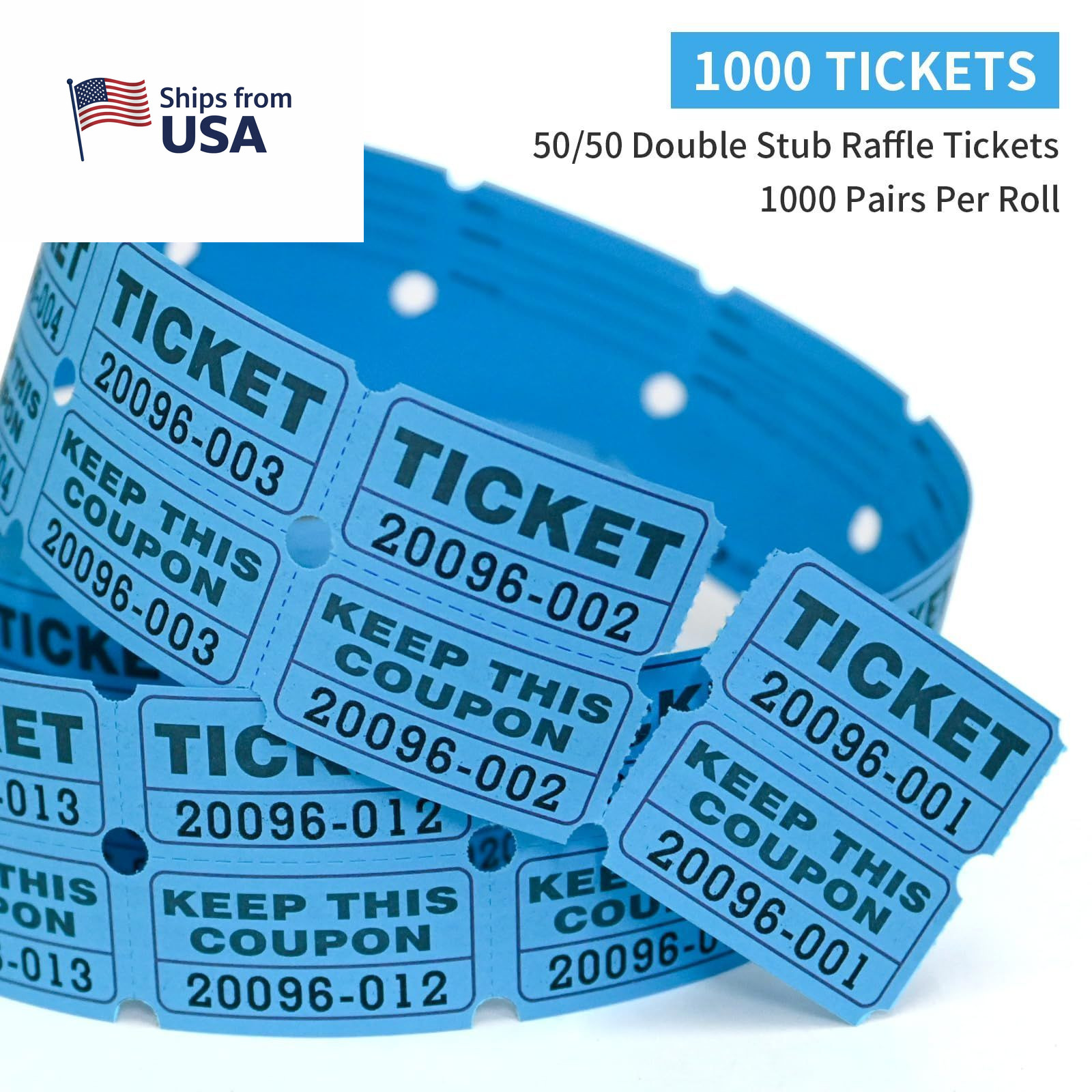 L LIKED Raffle Tickets Double Rolls 1000 4.5 x x 2.0 inches, 1000 Blue
