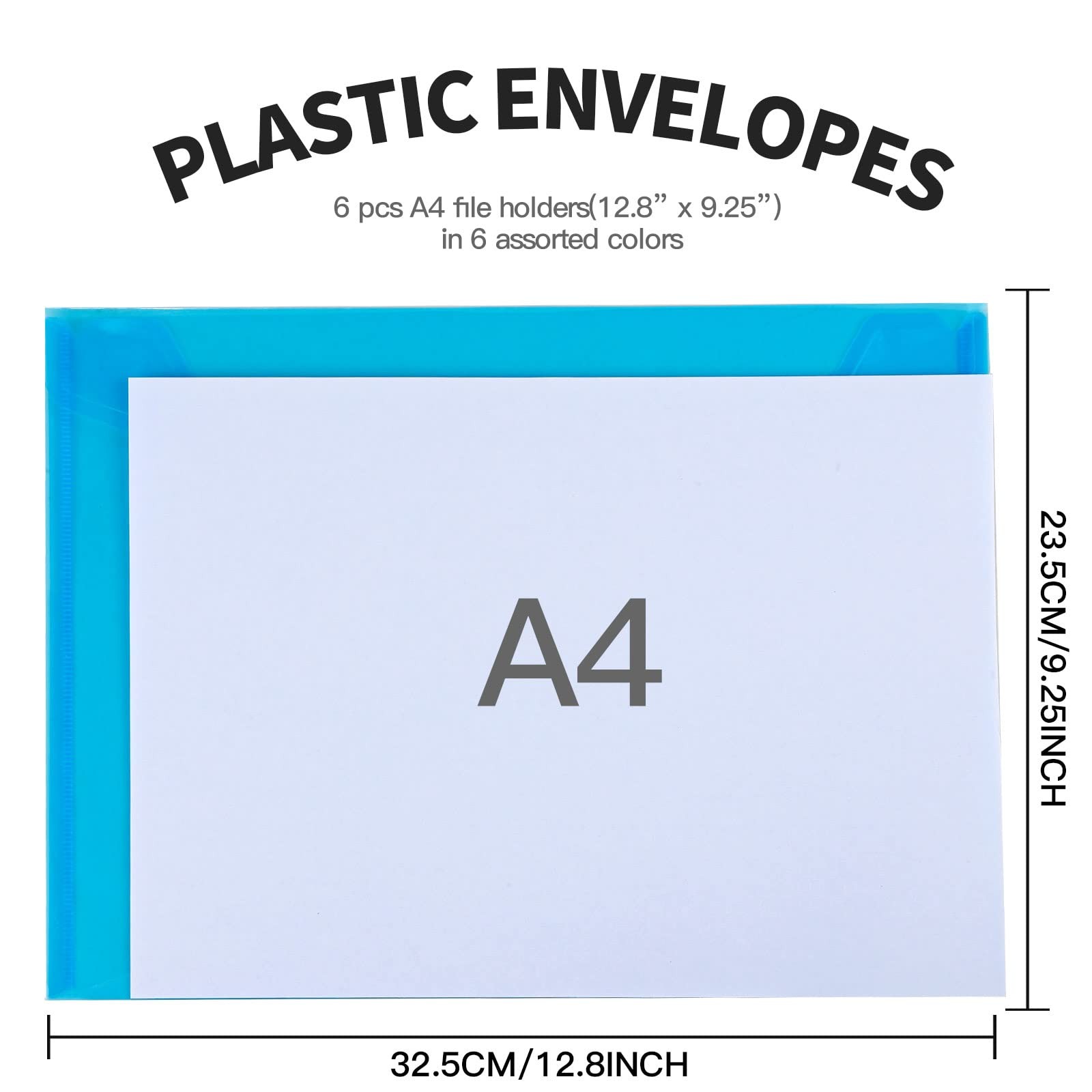 LEOBRO Plastic File Folders for Documents, 6 PCS Envelopes, Rainbow