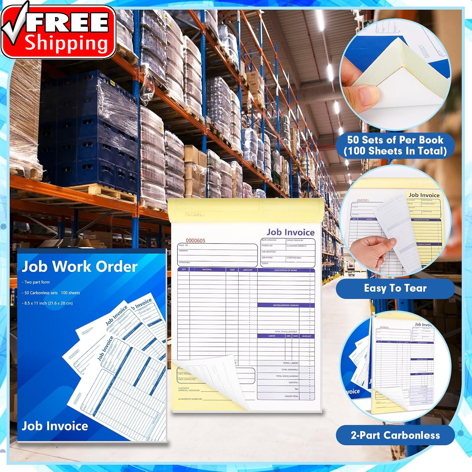 50 Set Job Work Order Forms Job Invoice Forms Invoice Receipt Book Contractor 8.