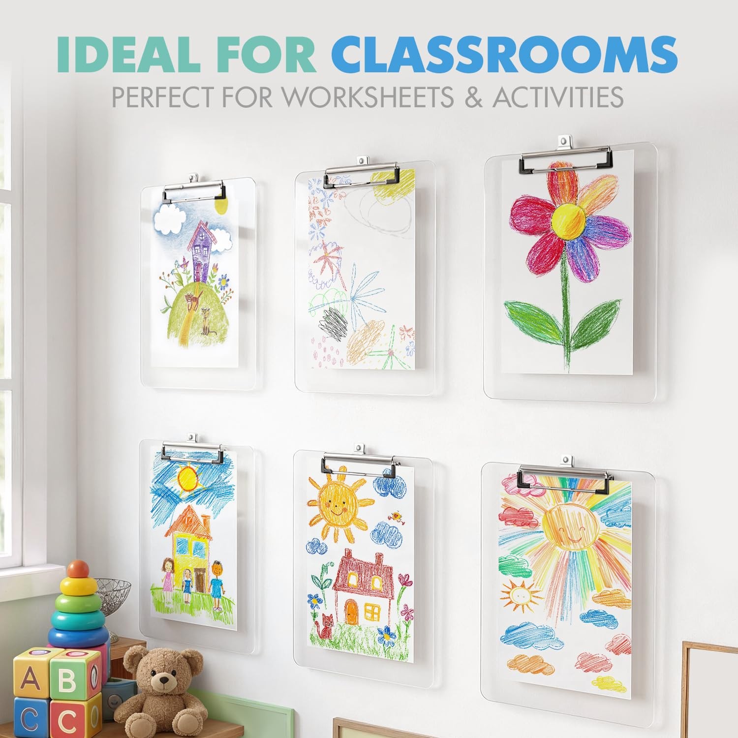 Kiggos Clear Acrylic Transparent Clipboard 12.5” x 9” Durable Plastic