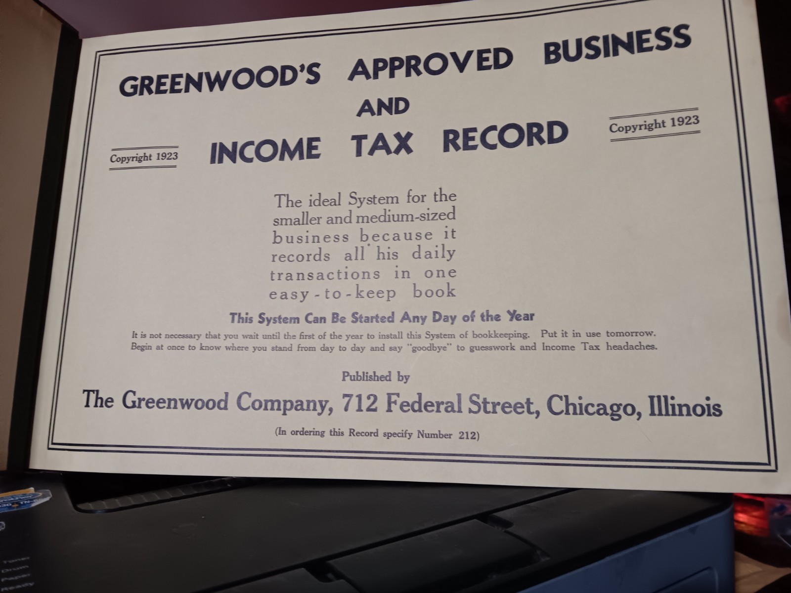 VINTAGE Journal accounting business Ledger Greenwoods approved 1923 antique