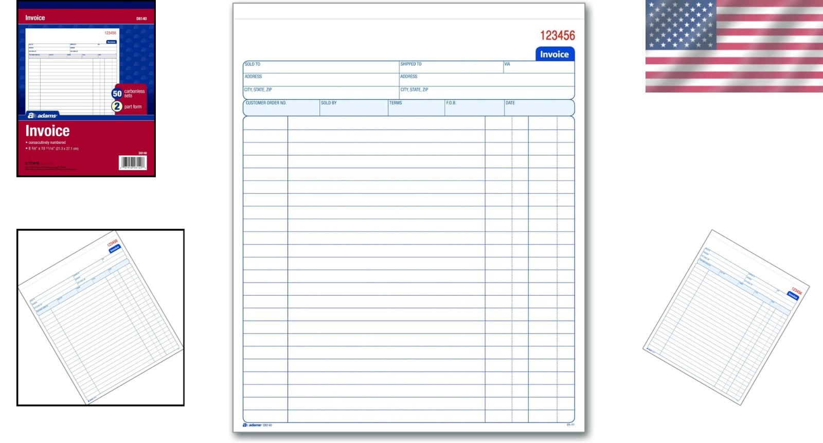 Customizable 2-Part Invoice Book, 50 Sets, 8-3/8×10-11/16 for Business Use