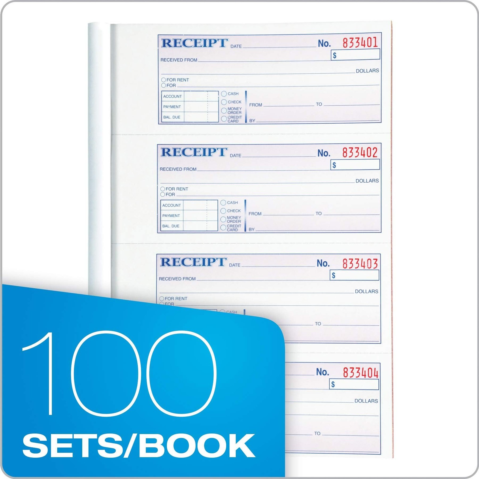 Adams Money and Rent Receipt Book, 3-Part, Carbonless, White/Canary/Pink, 7-5/8″