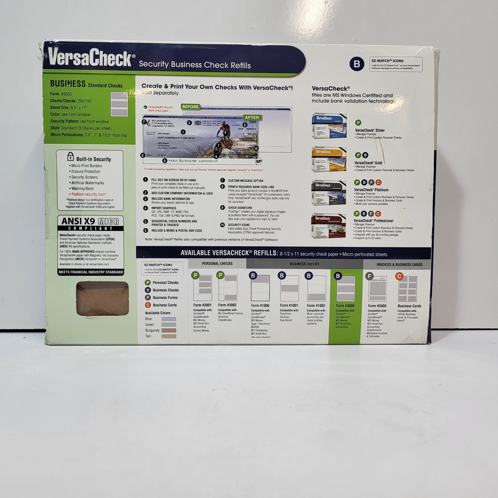 VersaCheck Security Business Check Refills 750 Standard Checks Form #3000