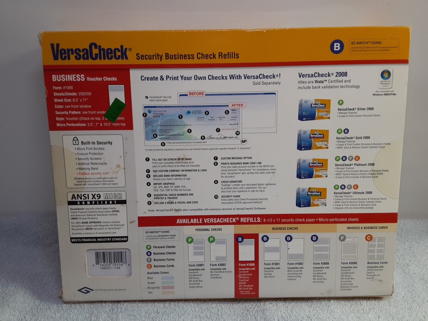 VersaCheck Security Business Check Refills: Form #1000~ Business Voucher Checks