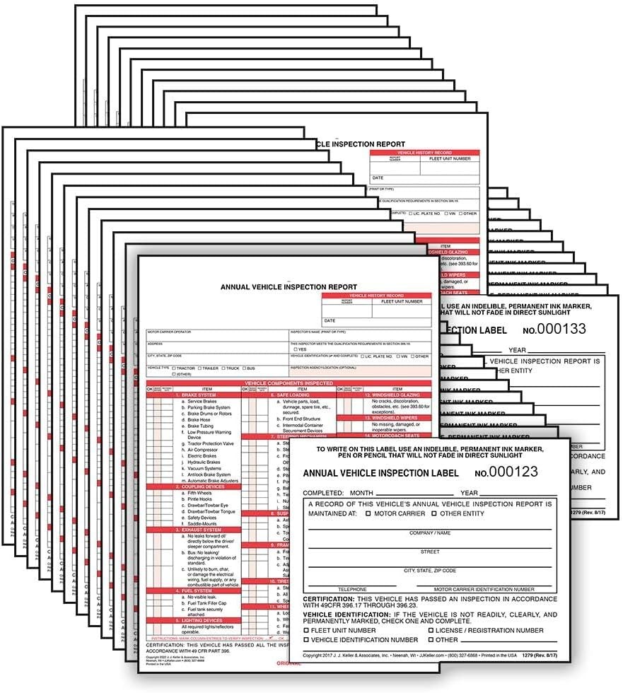50 Pack Annual Vehicle Inspection Report W/ Prenumbered & 3 Ply Carbonless