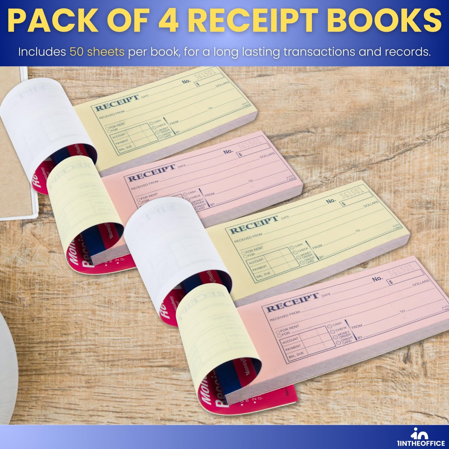 Money and Rent Receipt, 2-3/4 x 7-3/16 Inches, 3-Parts, Carbonless, White/Can…