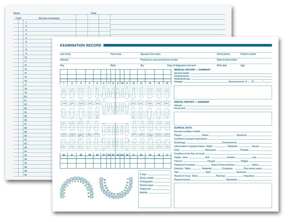 21012 Dental Exam Record Anatomic Diagrams Horizontal Format 8 1/2 x 11″ QTY 250