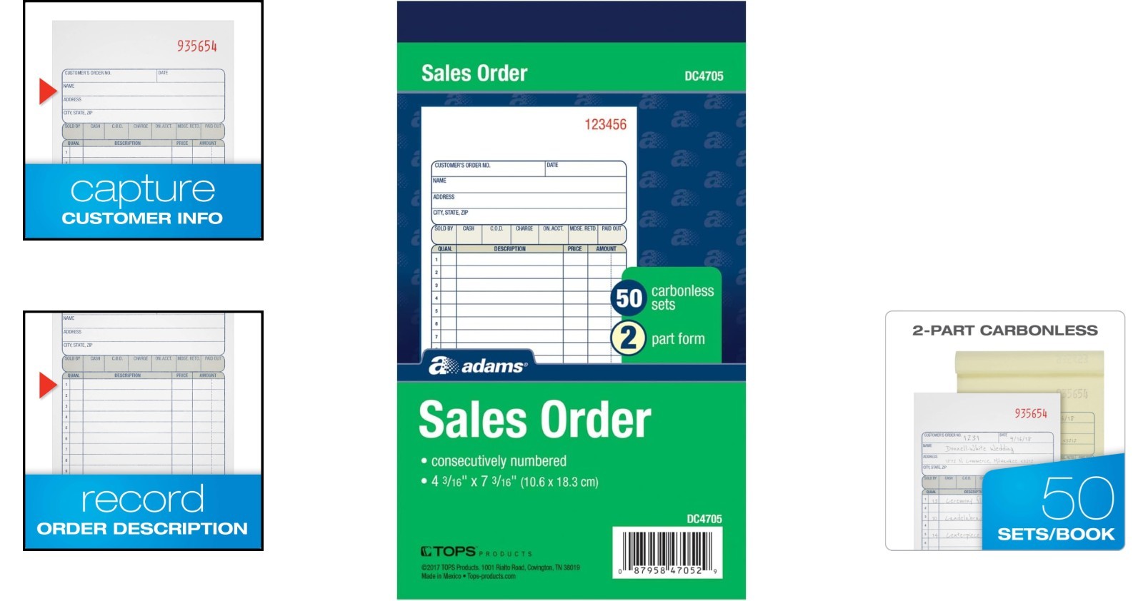 Professional Carbonless Sales Order Book – 50 Sets, Compact 4-3/16″ x 7-3/16″