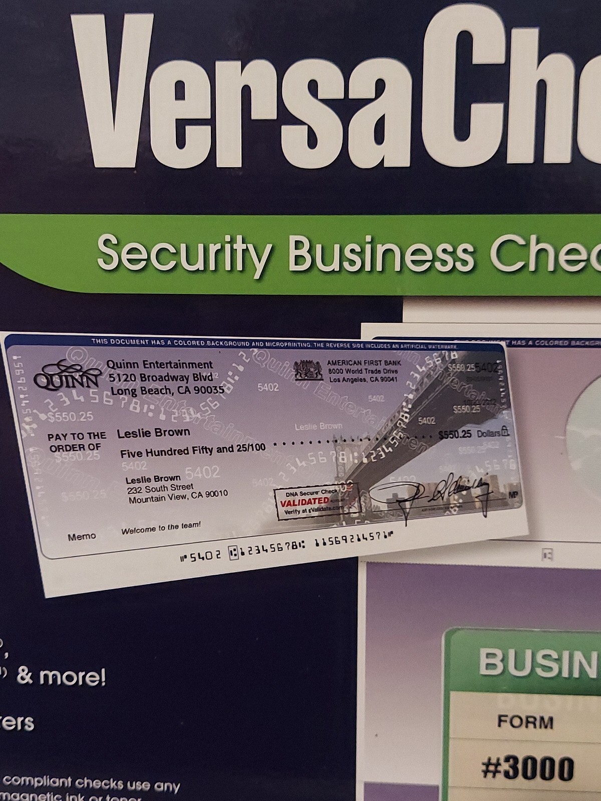 VersaCheck Security Business Check Refills Form #3000 Business Standard -500 PGS