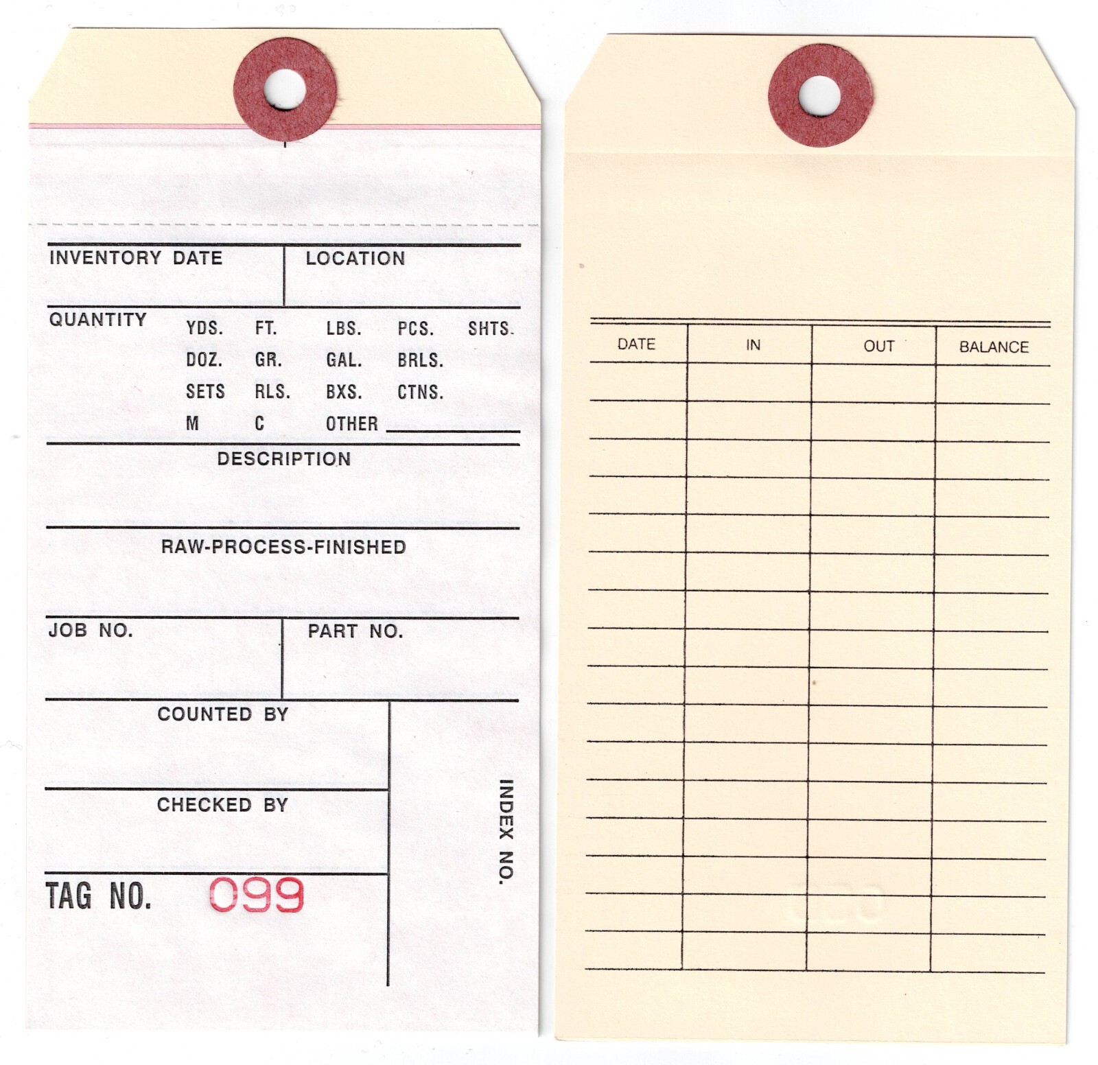 Inventory Tag, 3-Part, 3″ x 6″, Numbered, Manila w White/Pink NCR Shts – 100/Pk