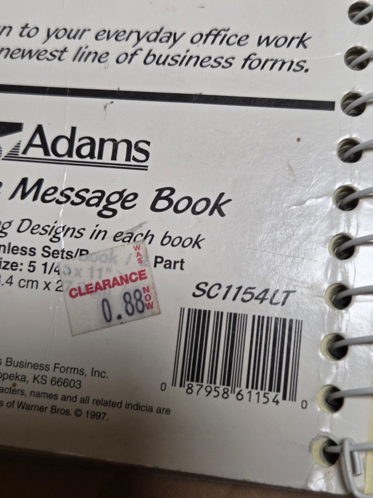 Taz Phone Message Book Adams SC1154LT Vintage Retro Looney Tunes