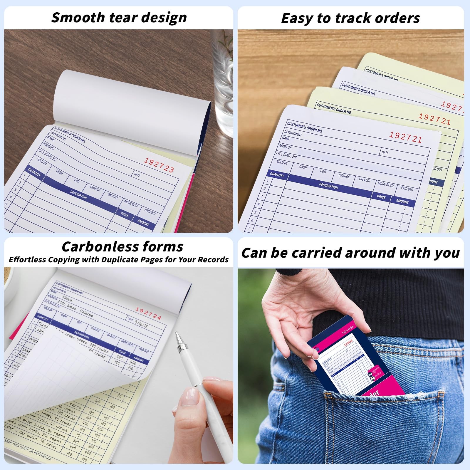 40 Pack Sales Order Book Bulk, 2-Part Carbonless Receipt Form Invoice, White/…