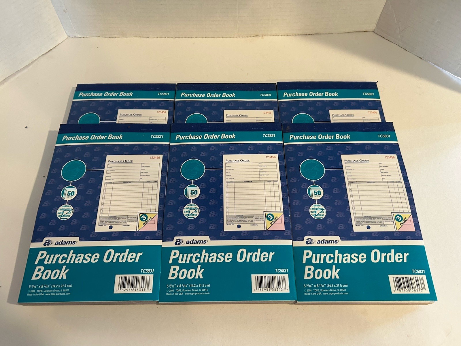 Lot Of 6 Adams TC5831 Purchase Order Book, 3-Part, Carbonless, 50 Sets Per Book