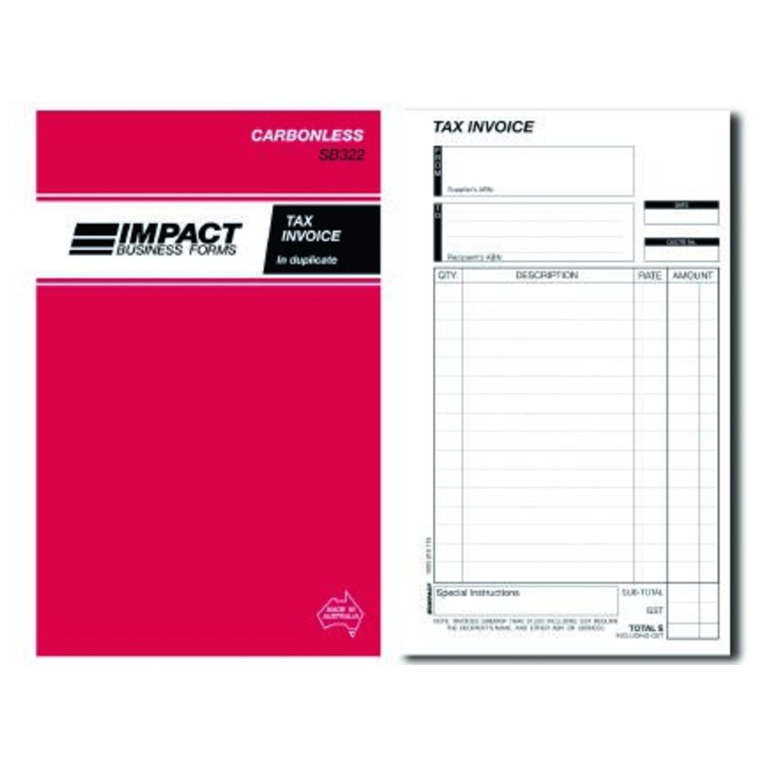 Impact Tax Invoice & Statement Book 203x127mm Carbonless Duplicate SB322