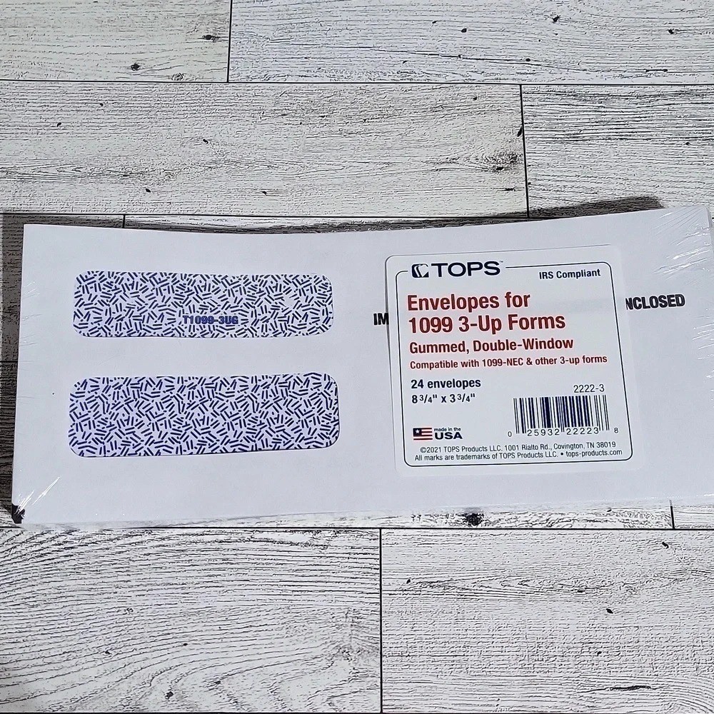 Envelopes for 1099 3-Up forms Gummed Double Sided IRS Complaint NEW 24 pack