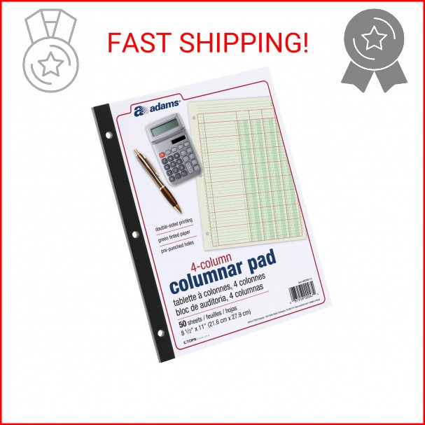 Adams Columnar Analysis Pad, 4 Column Ledger, 8.5″ x 11″, 100 Pages (50 Sheets),