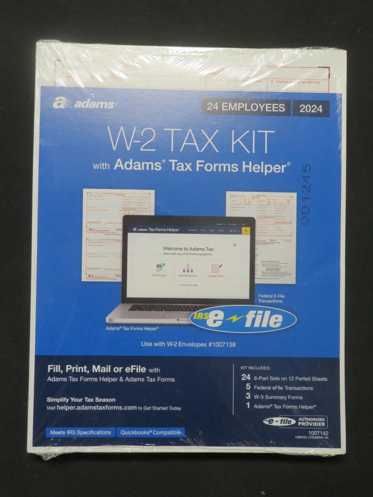 2024 Adams W-2 Tax Kit 24 6-Part Sets, 3 W-3 Summary Forms, 5 Free Fed e-File