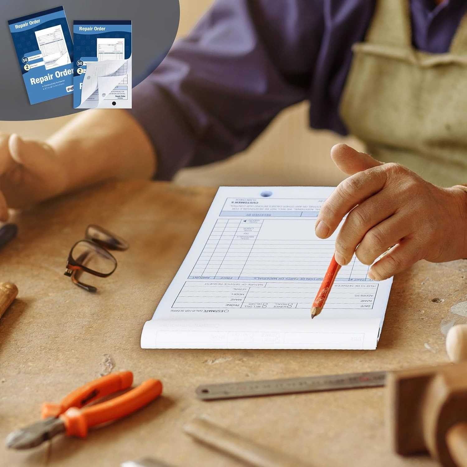 Compact Carbonless Work Order Forms – 2 Pad Receipt Book for Smooth Transactions