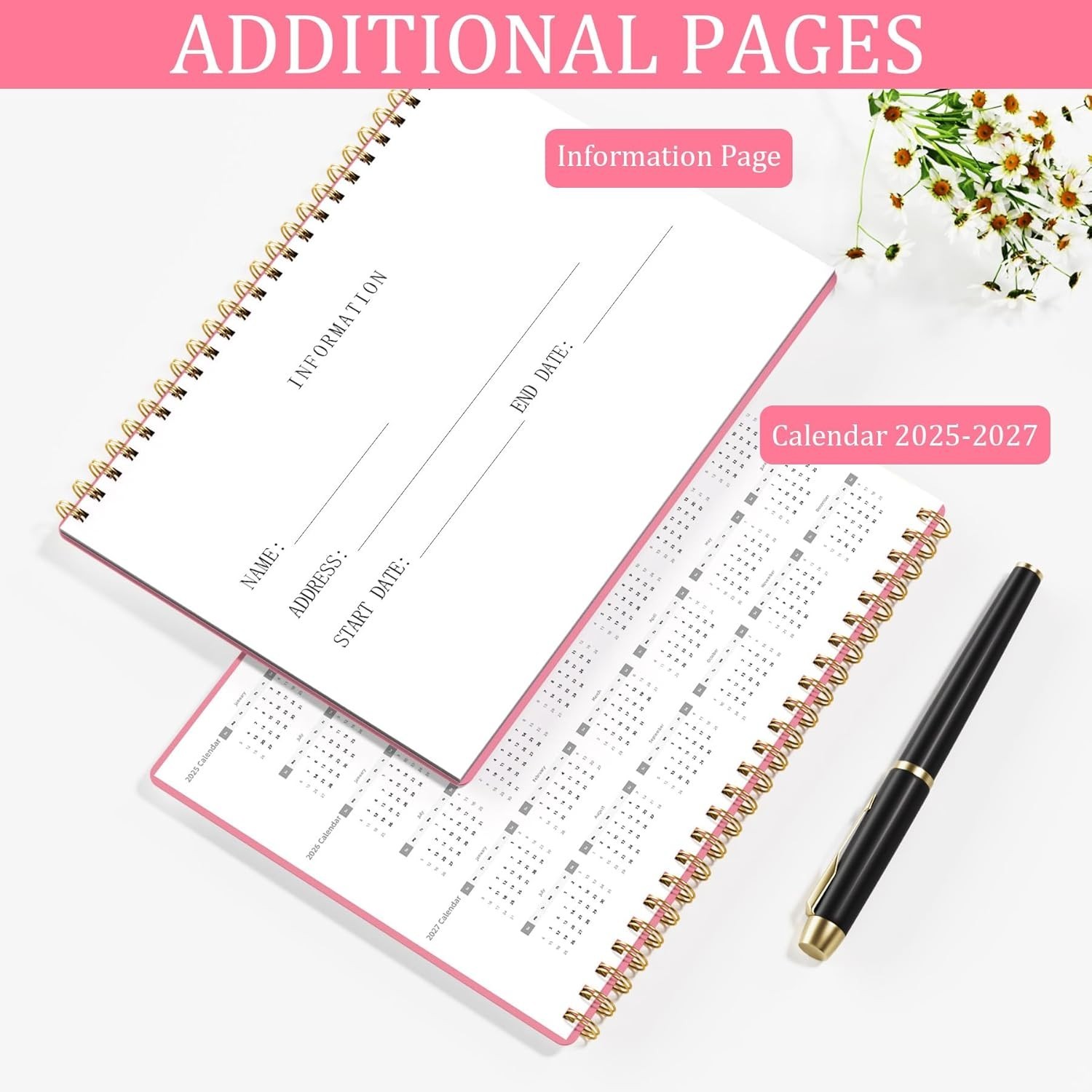 Financial Tracker Check Register Pink 100 Pages with Calendar and Receipt Pocket