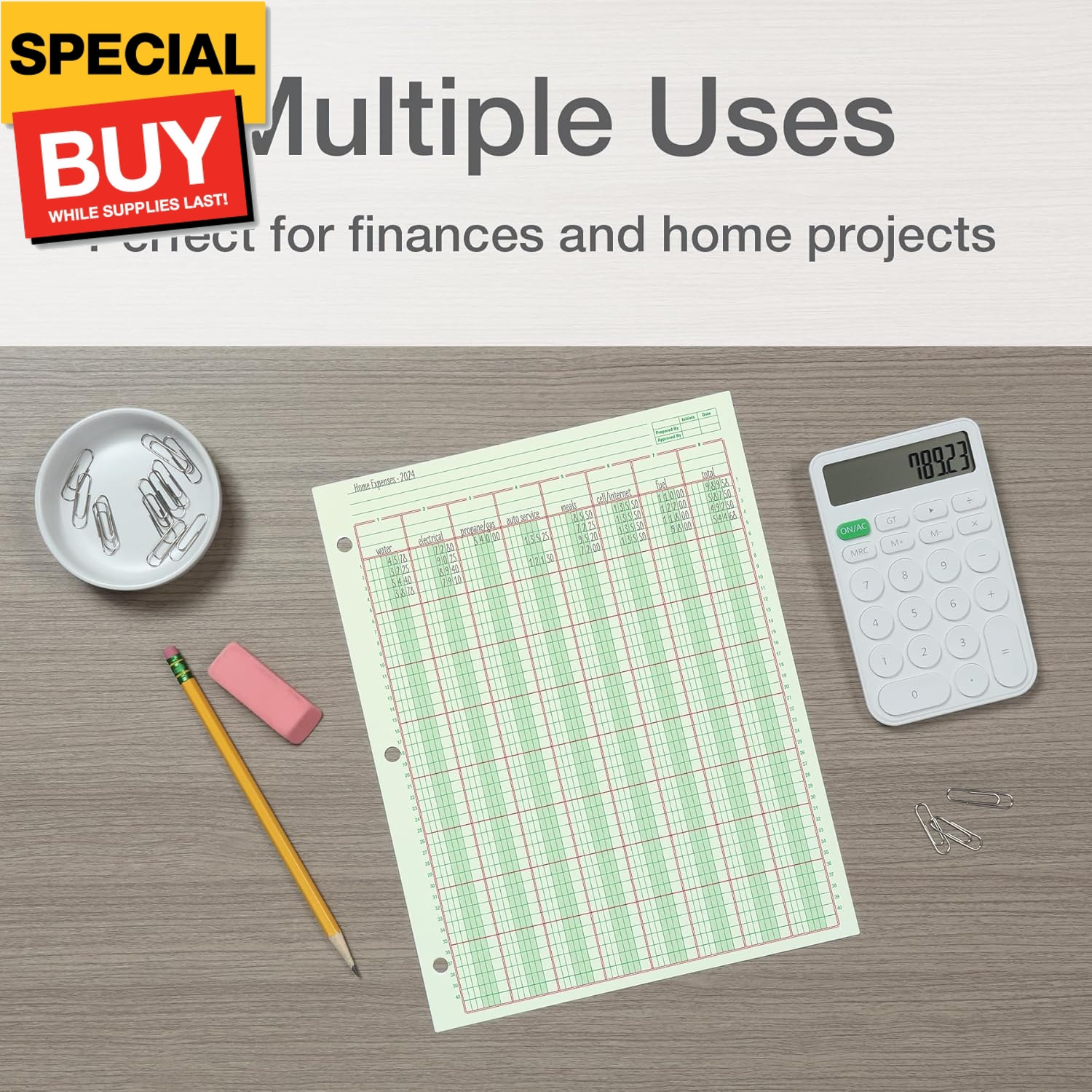 Columnar Analysis Pad, 8 Column Ledger, 8.5″ x 11″, 100 Pages (50 Sheets), Green
