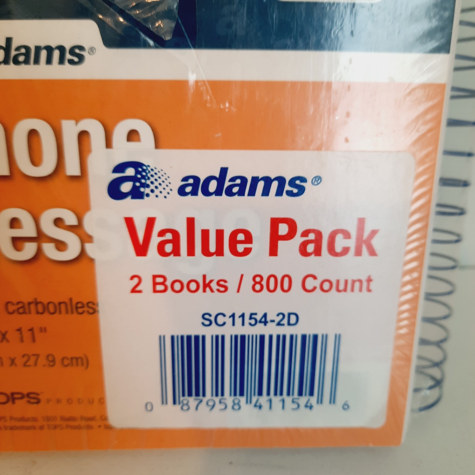 2-Pack Adams Phone Message 800 Count 2-PART Carbonless SC1154-2D VALUE PACK New