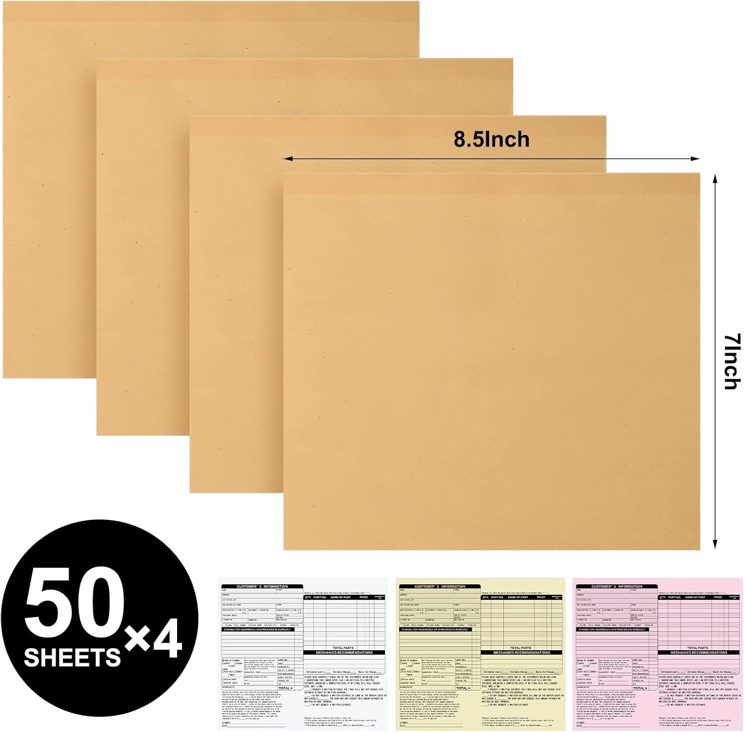 200 Sets Auto Repair Order Forms 3 Part Carbonless Forms with White, Yellow, and