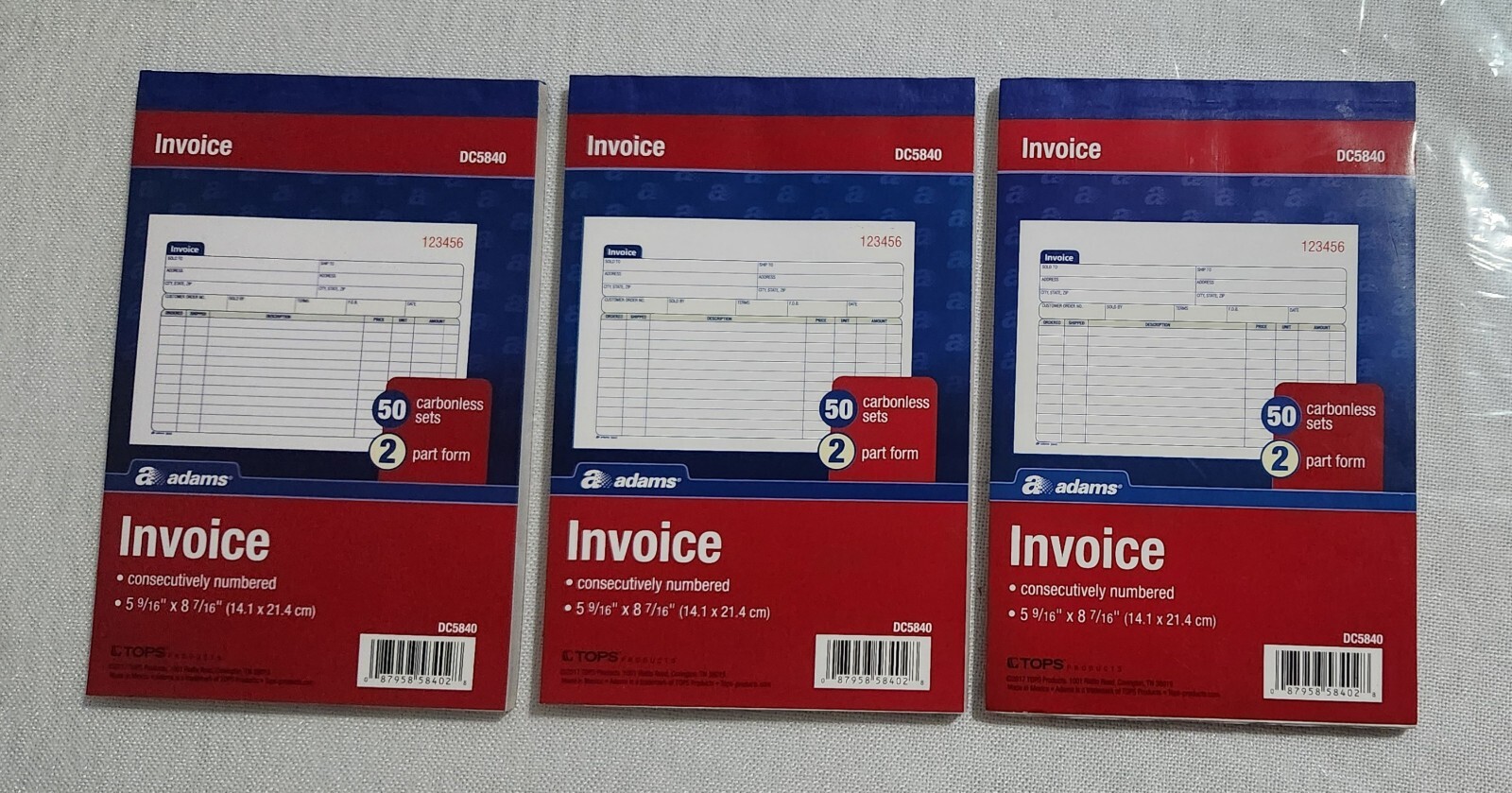 Invoice Books Carbonless Business form 2 Part numbered Adams TOPS 3 Book x50=150