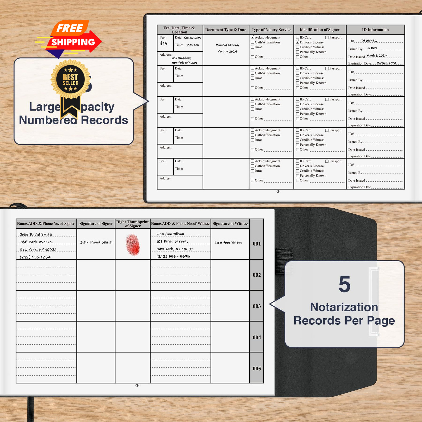 HAUTOCO Notary Journal Log Book Hardcover with 485 Record Black