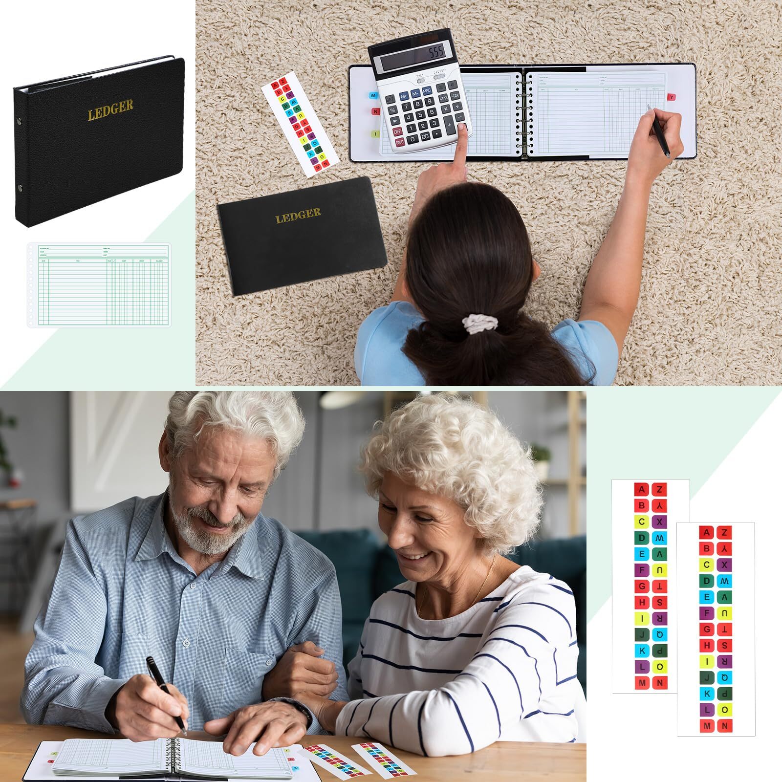 Ledger Binder with 200 Pages & Small Index Tabs for Bookkeeping Black Cover