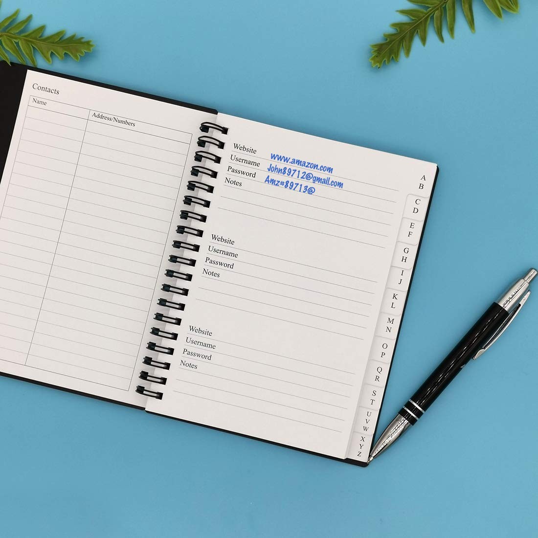 Nokingo Spiral Password Book with Tabs – 5×7 inch Inch, Black