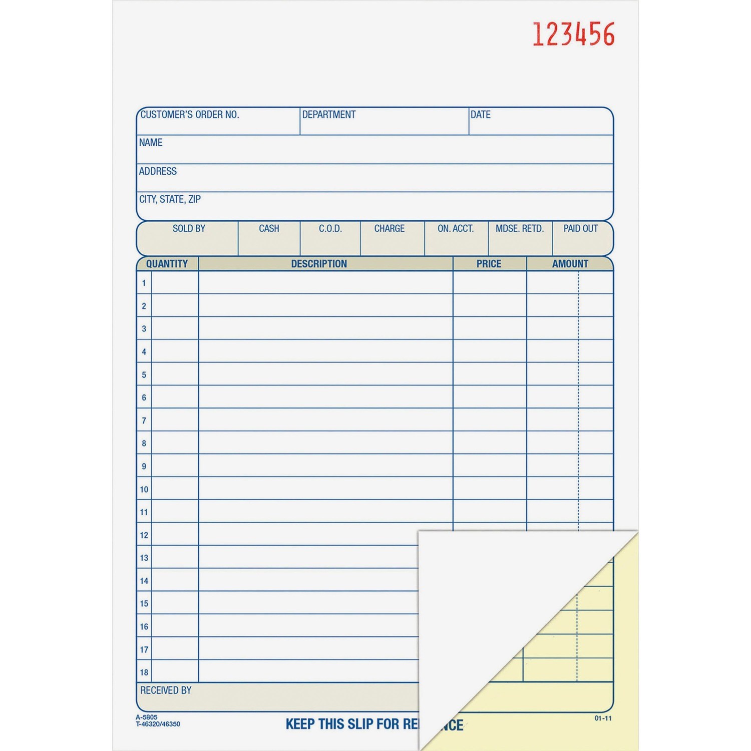 Adams DC5805 Carbonless Sales Order Books 50 Sheets 2 Part