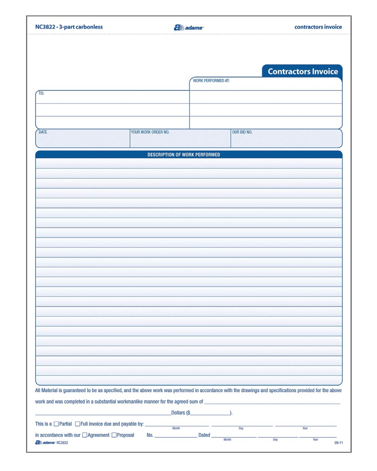 Adams Contractor Invoice Forms, 8.5 x 11.44 Inch, 3-Part, Carbonless, 100-Pac…